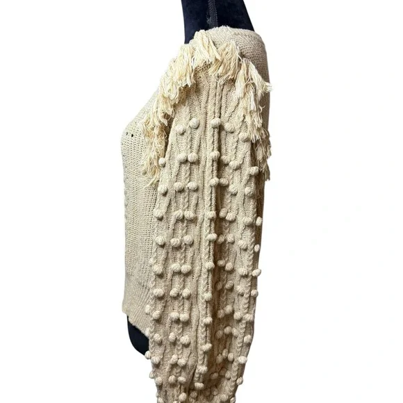 Cleobella | Lima Knit Sweater with Fringe and Pom Pom Sleeves | Sz M - Picture 7 of 12